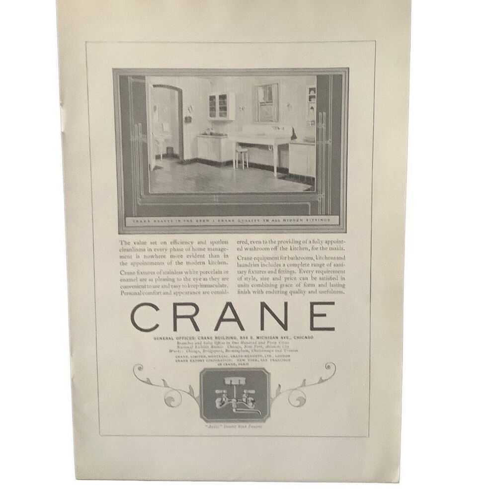 Vintage 1923 Crane Bathroom Fixtures Ad Advertisement
